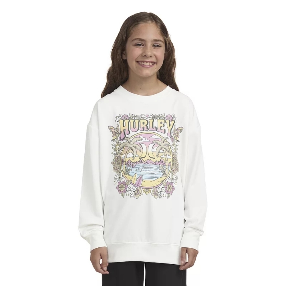 2/$15 NWT "Hurley" Palm Trees Boyfriend Crew Graphic Girls Sweatshirt Size Large